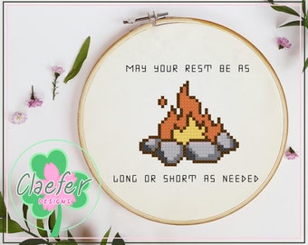 Campfire rest - D&D self care cross stitch PDF pattern - Dungeons and Dragons inspired - Long and short rests