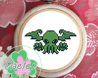 Mini Cthulu cross stitch - Cross stitch PDF pattern - easy quick beginner friendly project