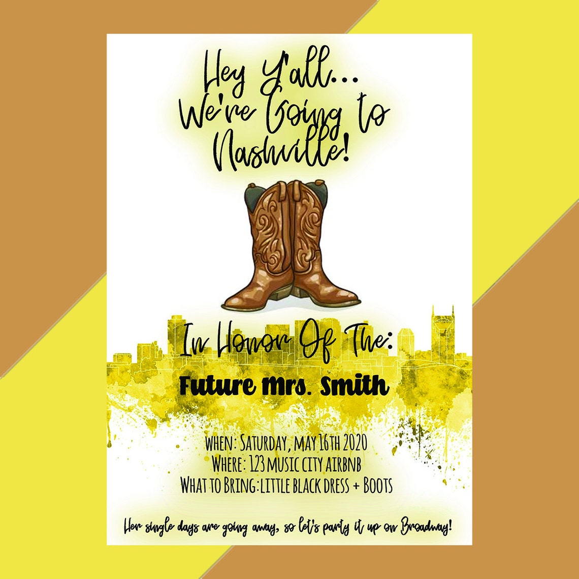 Nashville Skyline Bachelorette Party Invitation Nashville Etsy