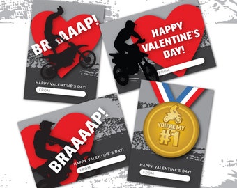 Motocross Valentinstagskarten - Druckbar - Herunterladbare PDF - Kids Dirtbike Valentinstagskarten