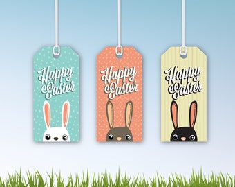 Etichette regalo pasquali a forma di coniglio, stampabili, Pasqua per bambini (download digitale)