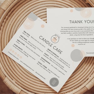 Editable Candle Care Card | Candle Care Instructions Template | Candles Care Guide | Candle Canva Template