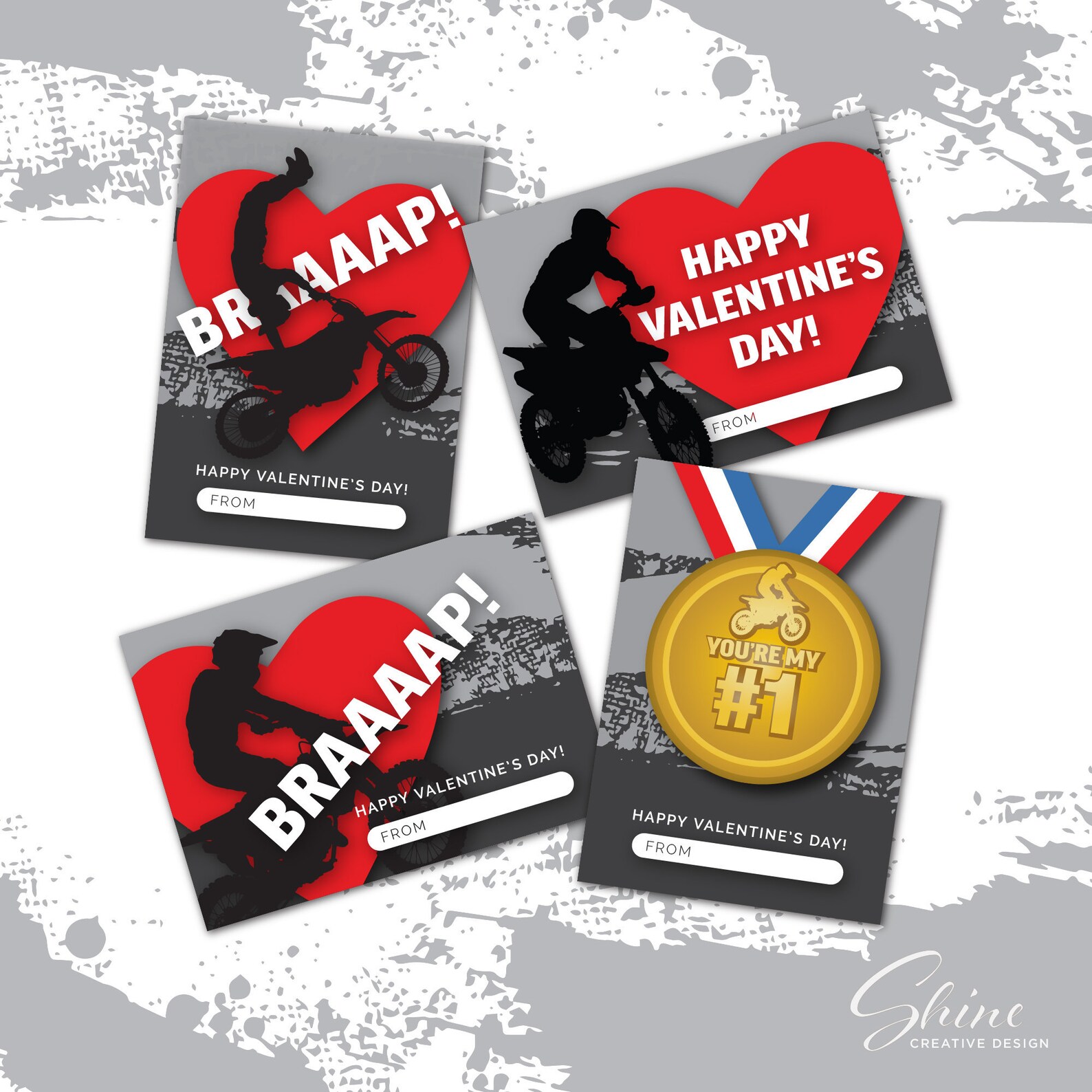 Motocross Valentine's Day Cards Printable Downloadable PDF Kids ...