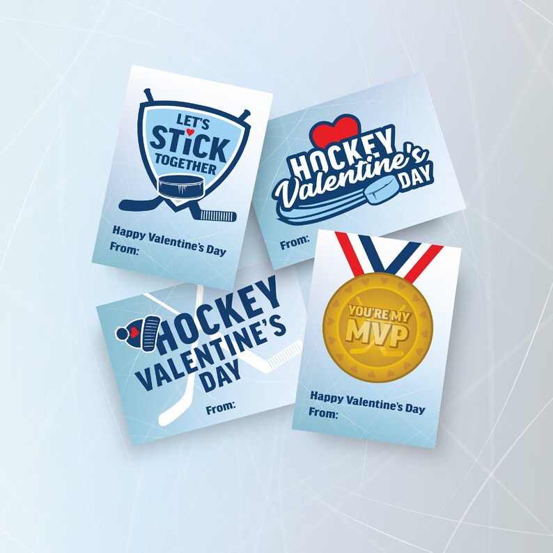 Hockey Theme Valentine's Day Cards Printable Downloadable PDF Kids