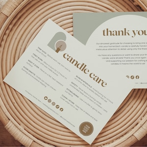 Bearbeitbare Kerzenpflegekarte | Minimalistisches Boho Design | Kerzen Pflegeanleitung Vorlage | Kerzen Pflegeanleitung | Kerzen Canva Template