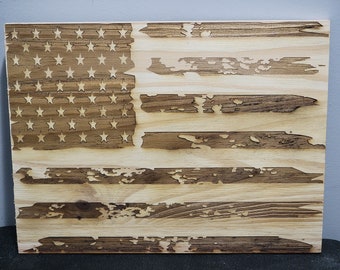 Wooden American flag/wall art/distressed American flag/rustic American flag/wood art/wood sign/laser engraved flag