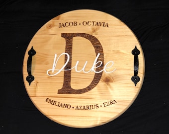 Circle Tablett mit Griffen| Hochzeitsgeschenk | Couchtisch Mitte|Benutzerdefiniertes Mittelstück| Einweihungsparty Geschenk | Weihnachtsgeschenk| Kreis Tablett aus Holz