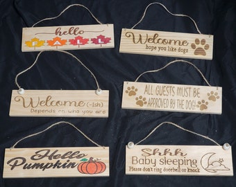 Benutzerdefinierte Türschilder/Türschild/personalisiertes Dekor/Haustür Dekor/Hallo Herbst/Hallo Kürbis/Willkommensschild/Baby schlafend/Hund Dekor