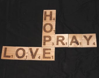 Scrabble wall tiles| Scrabble wall art| Personalized scrabble tiles| wall letters| wall art| wood scrabble letters| living room decor