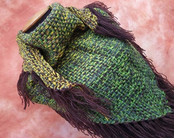 Hand Woven Wool Triangle Shawl: Medieval Elven Wrap
