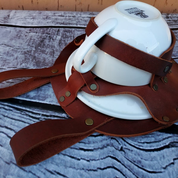 Leather Steampunk Tea Cup Holster: Cosplay LARP Accessory