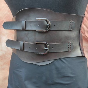 Brown Leather Corset Belt: Wide Waist Cincher, Western Style