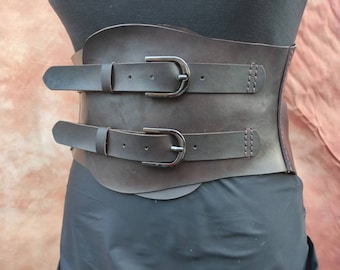 Brown Leather Corset Belt: Wide Waist Cincher, Western Style