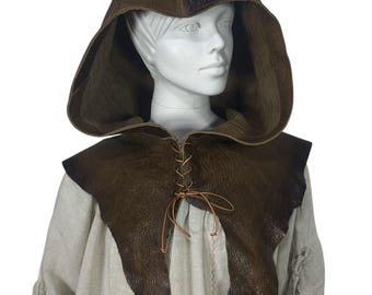 Medieval Leather Hood: LARP Cosplay Armor Capelet