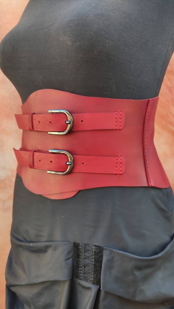 Brown Leather Corset Belt: Wide Waist Cincher, Western Style  display picture 1