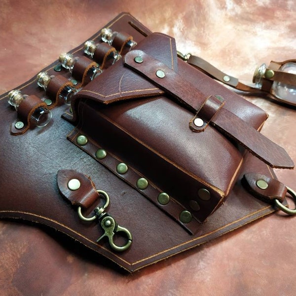 Leather Steampunk Utility Belt slider, Belt slider pouch, tool belt, medicine pouch, pipe pouch, Steampunk Accessory, Belt Slide, Hip Pouch