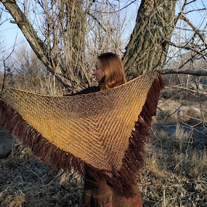 Hand Woven wool triangle shawl, Medieval shawl, Witchy wrap,  Forest Elven Shawl, boho shawl, festival clothing, medieval crafts, Gothic