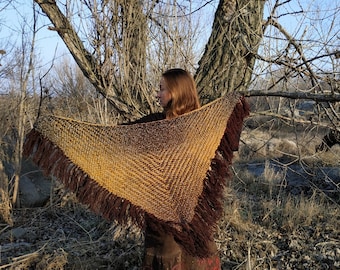 Hand Woven Wool Triangle Shawl: Medieval Elven Wrap