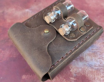 Leather Potion Holder: Medieval Alchemist Belt Bag with Glass Bottles