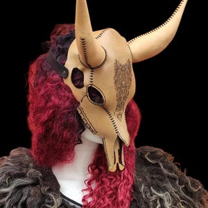 Bull Skull  Leather Mask, Ox Skull, Gothic Mask, Goth Costume, Buffalo Mask, Furry, Gothic Style, Halloween Mask, LARP Medieval accessory