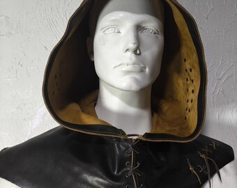 Handcrafted Leather Hood: Medieval LARP Cosplay Capelet