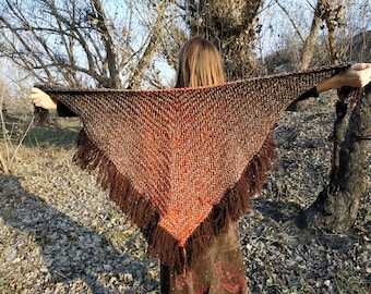 Hand Woven wool triangle shawl, Medieval shawl, Witchy wrap,  Forest Elven Shawl, boho shawl, festival clothing, medieval crafts, Gothic