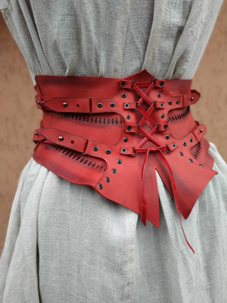 Red Leathersteampunk Corset Belt Costumes, Medieval Costume, Steampunk,  Festival-wear Chest-harness,for Cosplay and Larp, Vikings, Witches -  UK