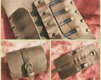 Leather Steampunk Utility Belt slider with 4 glass test tubes, Belt slider pouch, tool belt, medicine pouch, Steampunk, Belt Slider