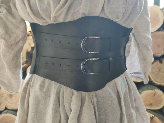 Brown Leather Corset Belt, Corset Style Belt, Waist Cincher, Wide