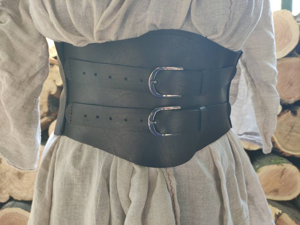 Brown Leather Corset Belt: Wide Waist Cincher, Western Style - Etsy