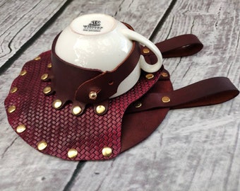 Fondina in pelle per tazza da tè Steampunk: accessorio per cosplay LARP
