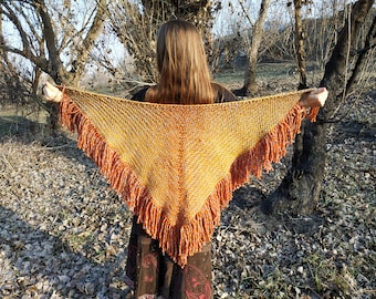 Hand Woven Wool Triangle Shawl: Medieval Elven Wrap