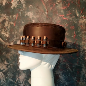 Handmade Leather Alchemist Hat, Plague Doctor Hat, Plague Doctor Costume, Leather Hat, The Alchemist Hat, Steampunk hat, unique hat