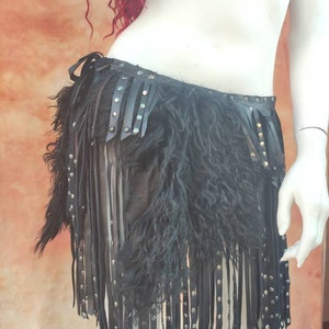 Leather & Raccoon Fur Fringe Skirt: Tribal Festival Costume