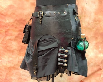 Black Leather Steampunk belt, alchemist belt, medieval Corset, Belt Costumes, Festival-wear Chest-harness, for cosplay and Larp, witches