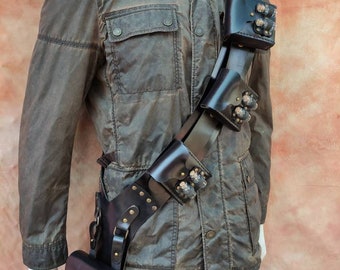 Black Steampunk Leather Bandolier Chest Belt, Leather Harness, Cosplay Belt, Steampunk Accessory, plague doctor, alchemist. post-apocalypse