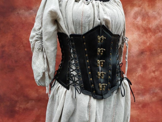 Leather Corset Hand Stitched Cosplay Underbust LARP Renaissance Fair  Medieval Dress 