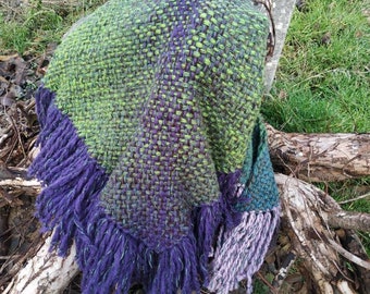 Hand Woven Wool Triangle Shawl: Elven Forest Wrap
