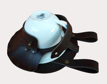 Fondina in pelle per tazza da tè Steampunk: accessorio per cosplay LARP