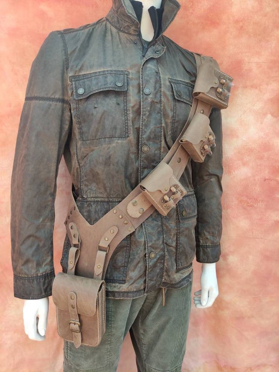 Steampunk Leather Bandolier: Cosplay Chest Belt With Pouches Steampunk Leather Bandolier: Cosplay Chest Belt With Pouches