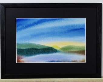 Abstract painting / Mountains and lake 5 / Landscape painting / Watercolor / Original / Seascape / Mountains / Christmas / Love