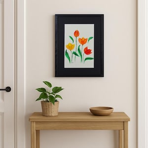 Dipinto floreale / Tulipani / Acquerello / Originale / Acquerello / Dipinto floreale / Fiori / Tecnica a tratto unico / Natale / Amore