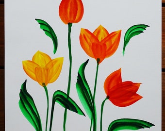 Abstract painting / Tulips / Watercolor / Original / Watercolor painting / Flower painting / Flowers / One stroke technique / Christmas / Love