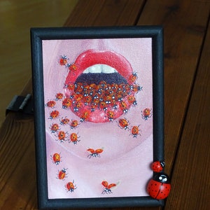 Dipinto surrealista / Coccinella / Cambiamento climatico / Dipinto acrilico / Originale / Insetti / Riscaldamento globale / Amore / Natale / Ritratto