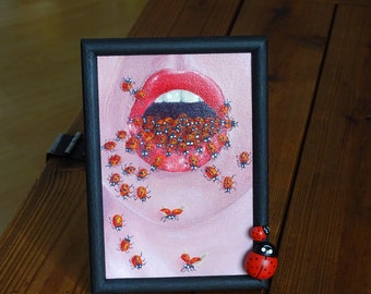 Surreal painting / ladybug / climate change / acrylic painting / framed / original / insects / global warming / love / Christmas / portrait