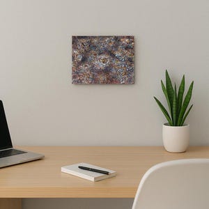 Broken Desert 5 – Abstract mixed-media painting in desert colors with copper accents, textured art on canvas, original 24 x 30 cm