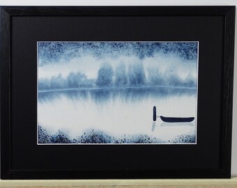 Abstract Painting / Boat on Ice 2 / Landscape Painting / Watercolor / Original / Ice Landscape / Winter / Love / Lake / Frost / Christmas