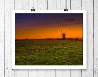 Norfolk Windmill Landscape Wall Art Decor, Sunset Poster