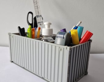 Portaoggetti da scrivania a tema container - Grigio