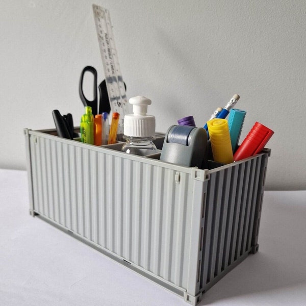 Shipping Container Themed Desk Tidy - Grey
